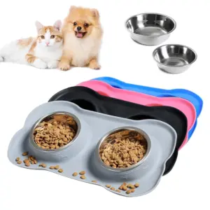 comedouro duplo de inox para cães e gatos