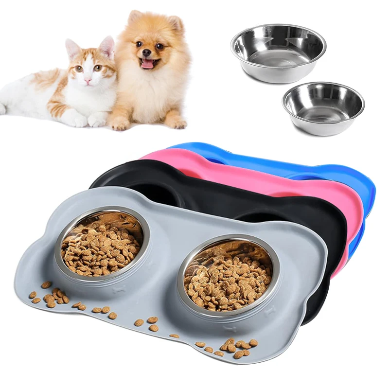 comedouro duplo de inox para cães e gatos