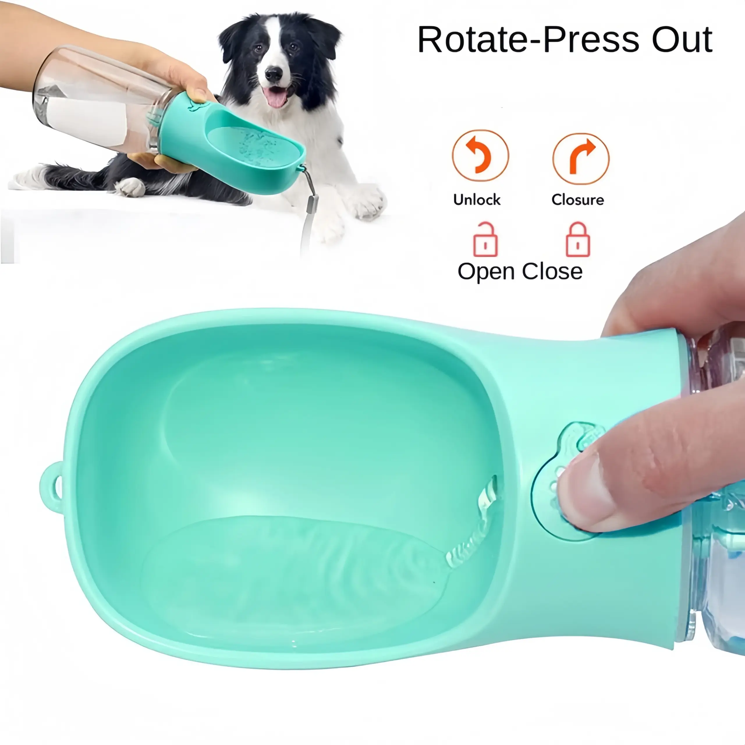Garrafa de Água Portátil para Pets com Dispenser de Comida Rosa - Image 2