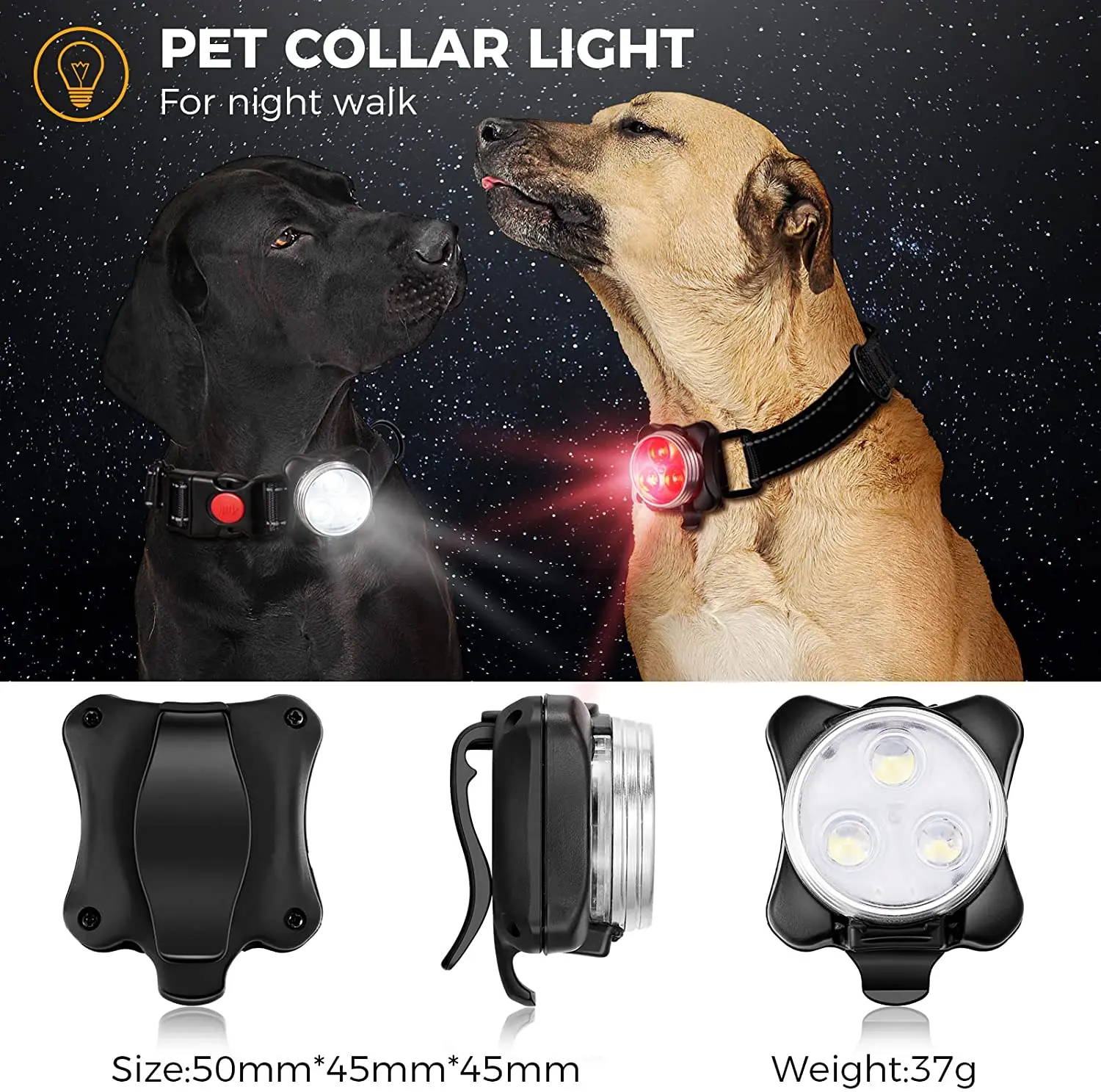 Luz LED para Coleira de Cães Recarregável USB, 4 Modos de Luz - Imagem 3