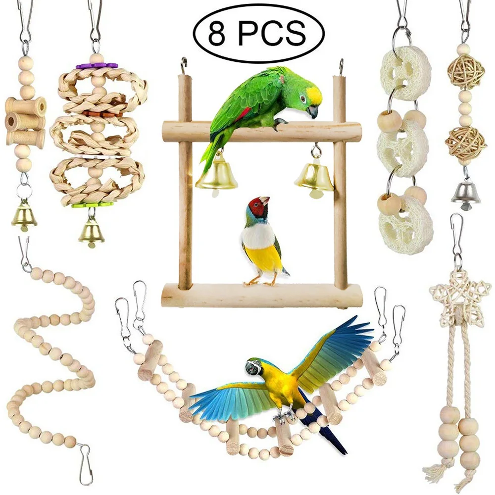 Kit de Brinquedos para Pássaros com 8 Peças e Ganchos para Gaiola - Imagem 5
