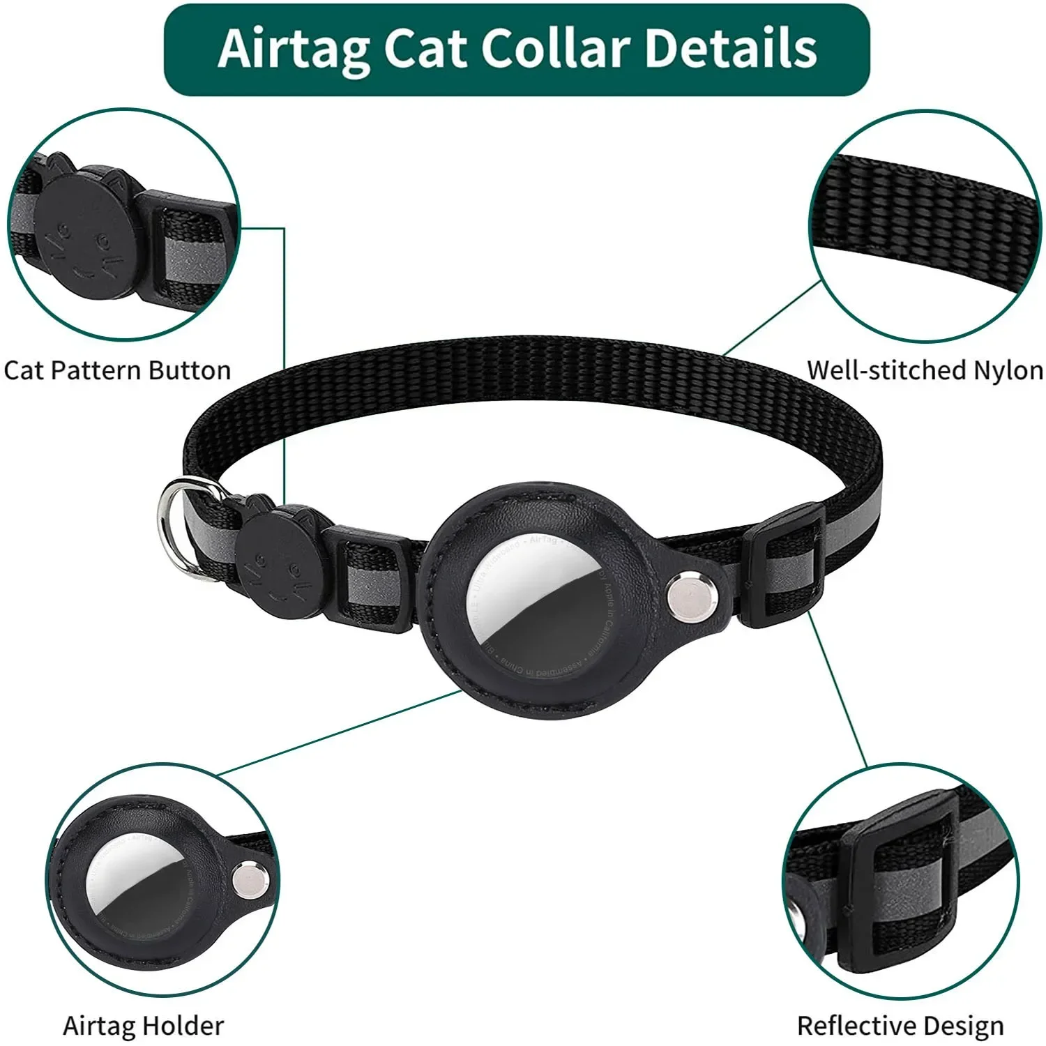 Coleira Refletiva para Gatos com Suporte para AirTag Ajustável - Imagem 5