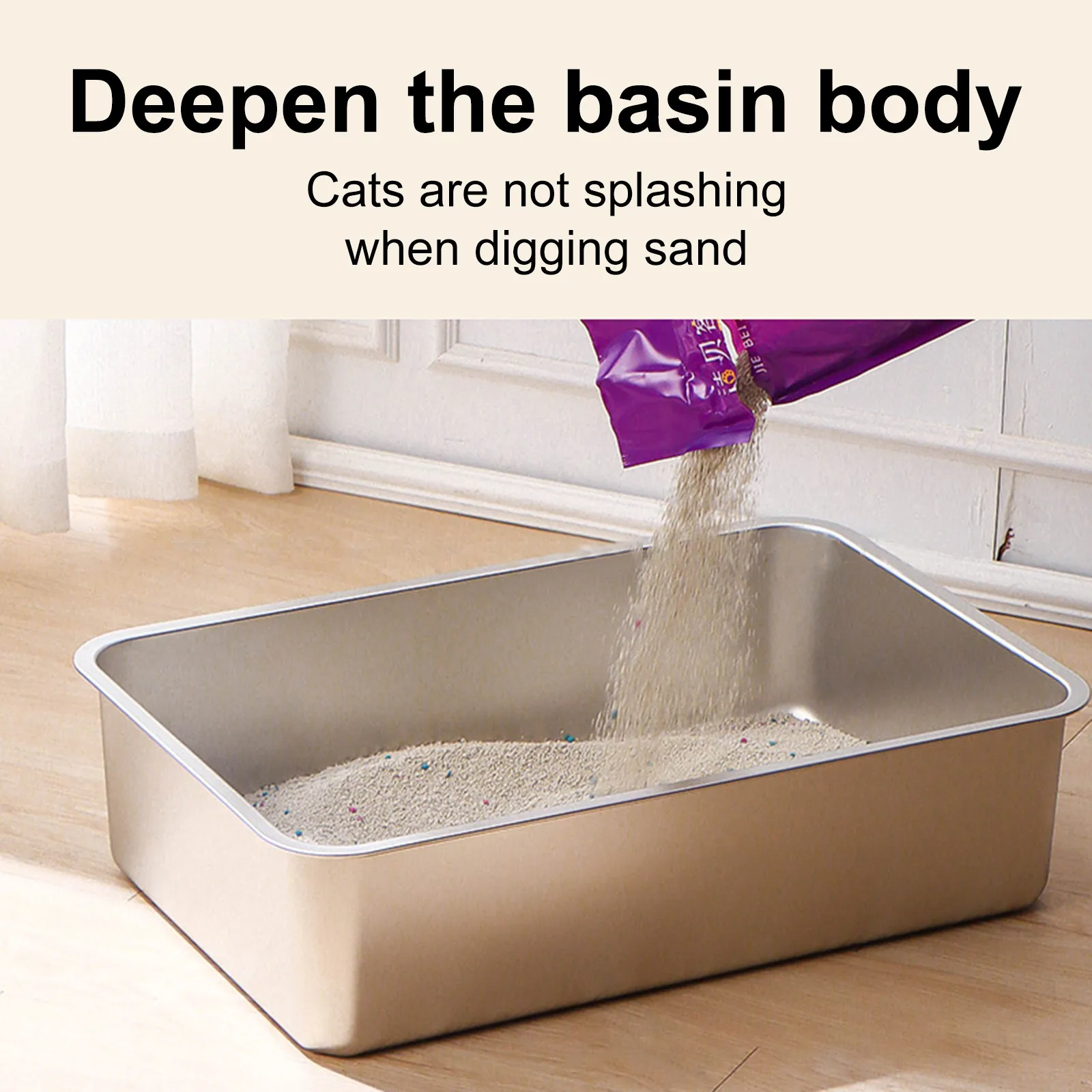Caixa de Areia Inox para Gatos Grandes 45x35x10 cm Fácil de Limpar - Imagem 4