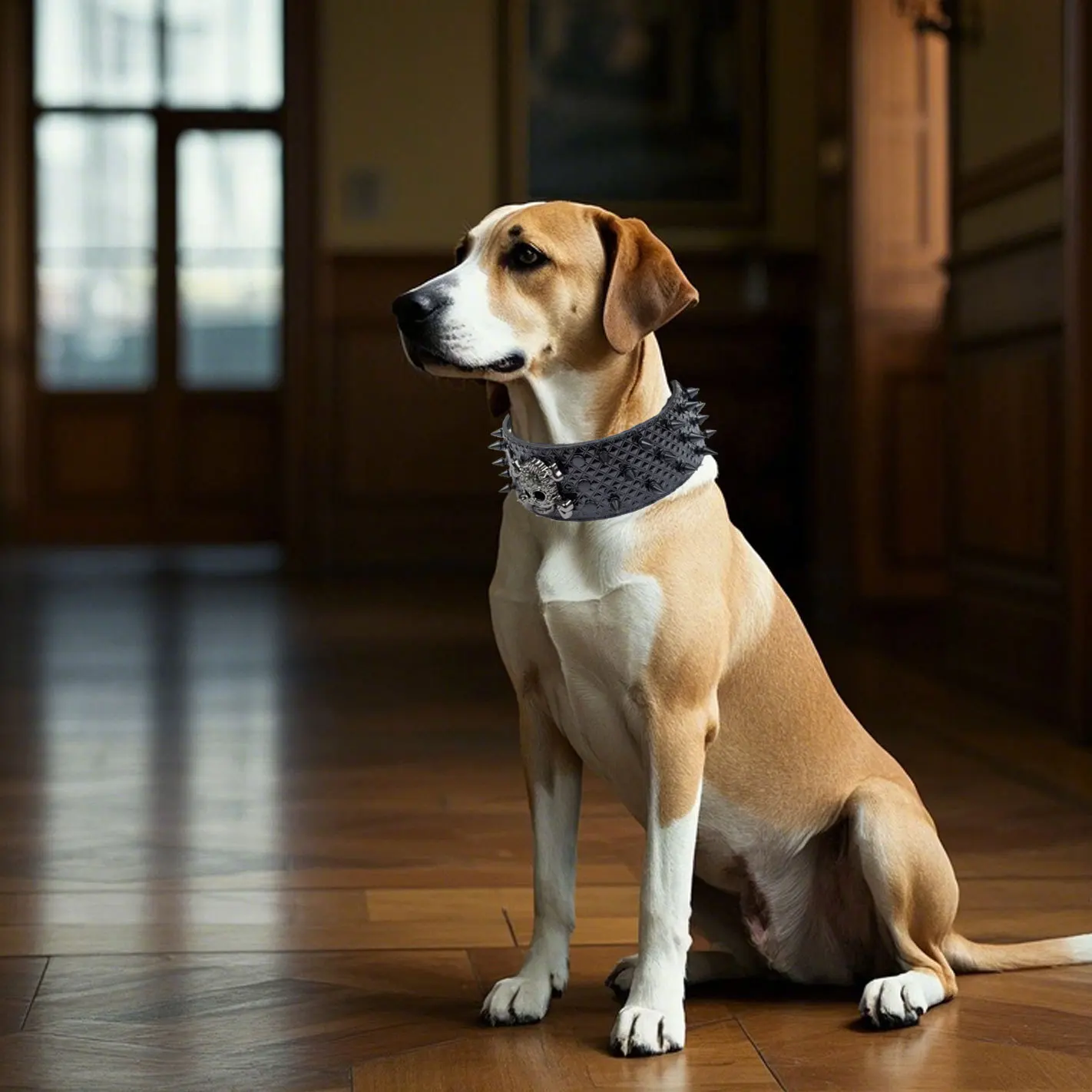 Coleira de Couro para Cães Grandes com Pontas e Crânio - Image 5