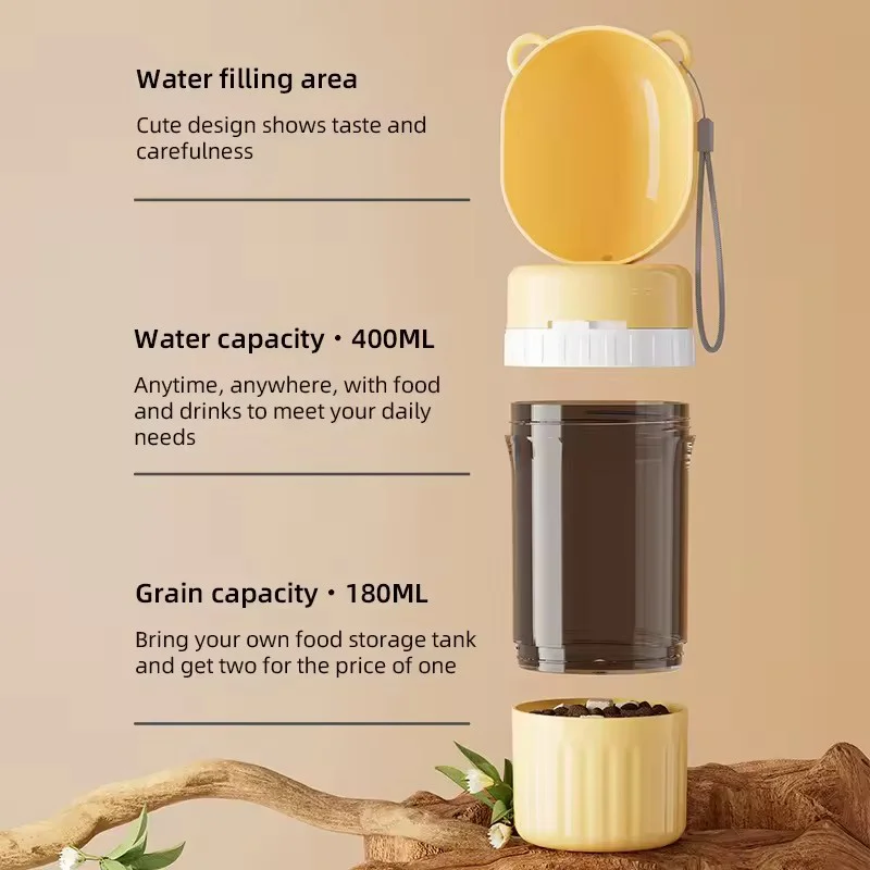 Garrafa Portátil para Cães com Água e Comida 400ml Amarelo - Imagem 2
