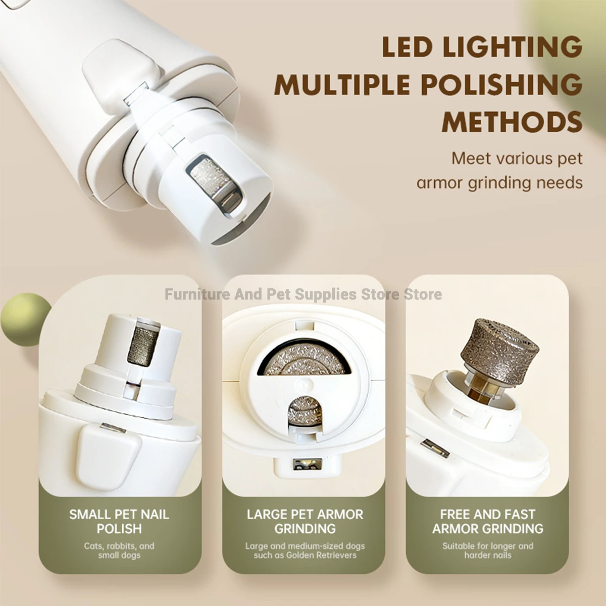 Aparador e Moedor de Unhas para Cães e Gatos Recarregável USB com LED - Imagem 3