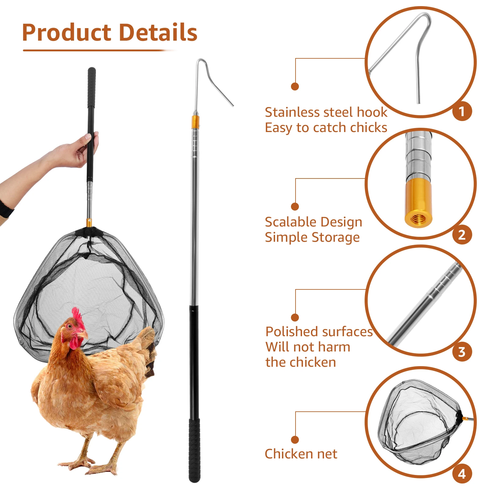Catcher de Frango Retrátil para Aves com Gancho e Rede - Imagem 2