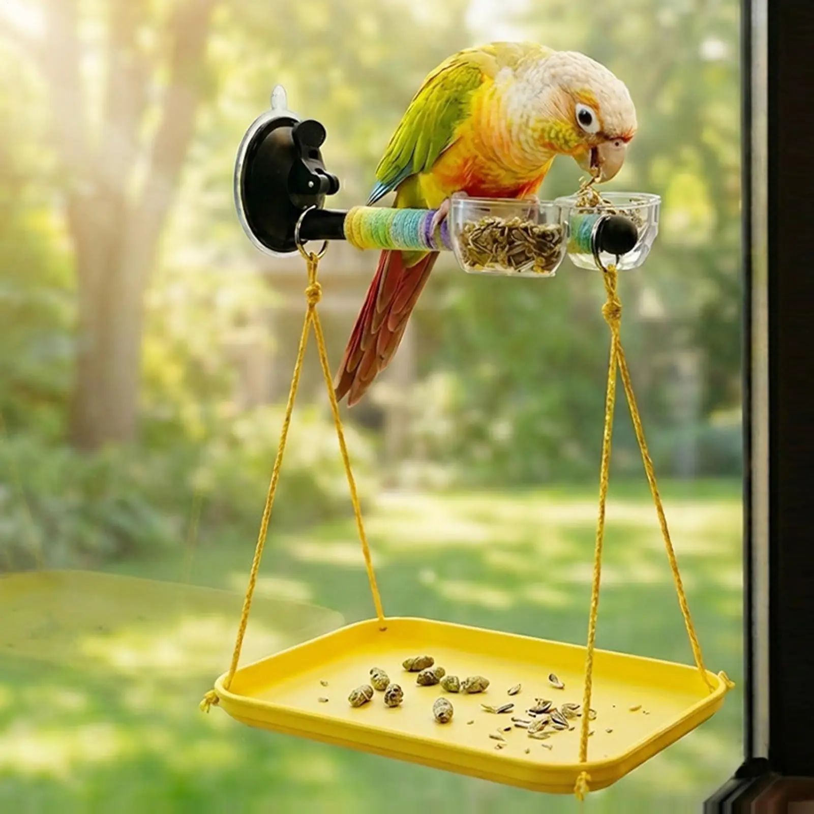 Poleiro para Pássaros com Ventosa e Bandeja Coletora de Dejetos - Imagem 5