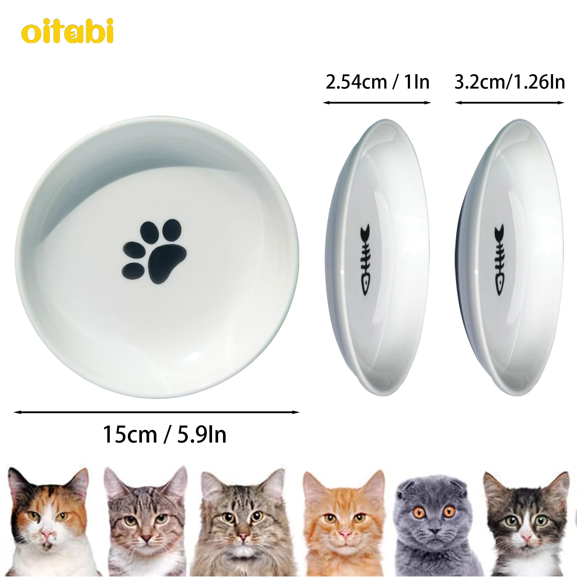 Oitabi Tigelas de Cerâmica para Gatos com Base Antiderrapante - Imagem 2