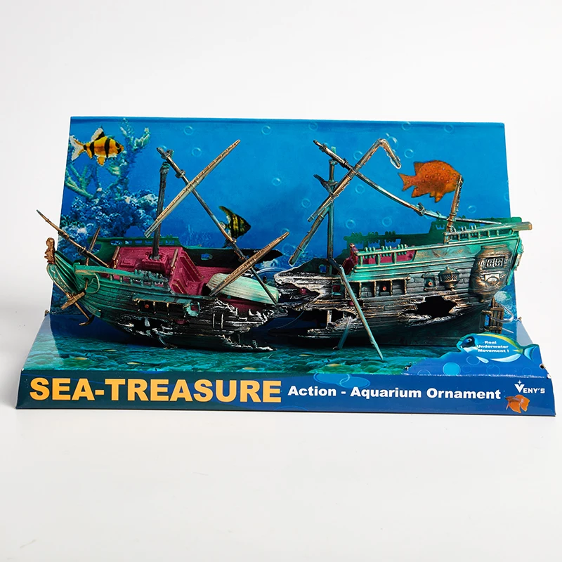 Ornamento de Resina Navio Pirata Wreck para Aquário com Abrigo para Peixes - Imagem 2