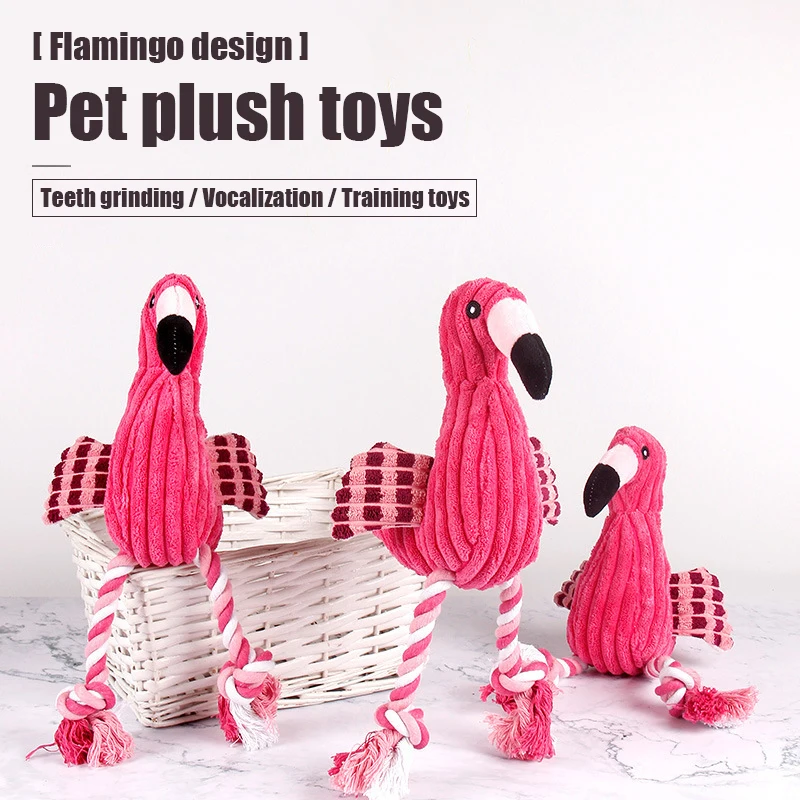 Brinquedo de Pelúcia Flamingo para Cães Pequenos com Corda para Mastigar - Imagem 2