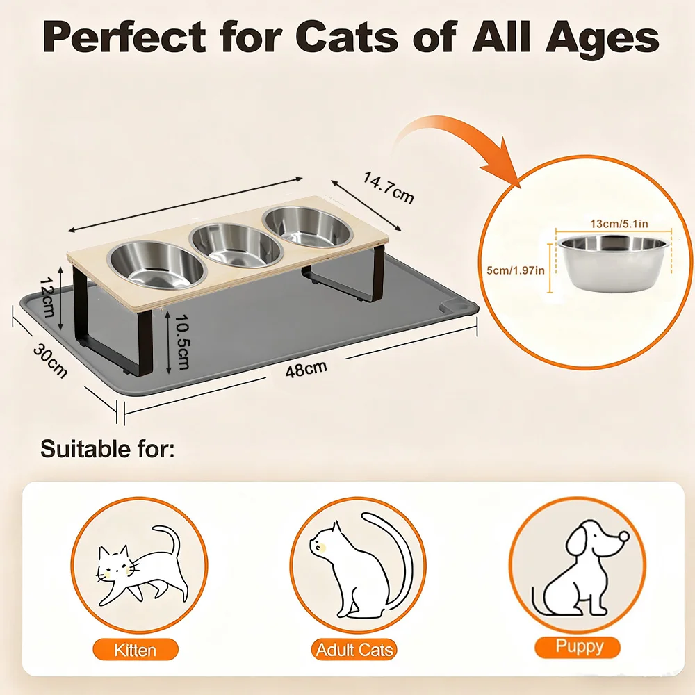 Suporte para 3 Tigelas de Gato com Estrutura de Ferro e Tapete Antiderrapante - Imagem 5