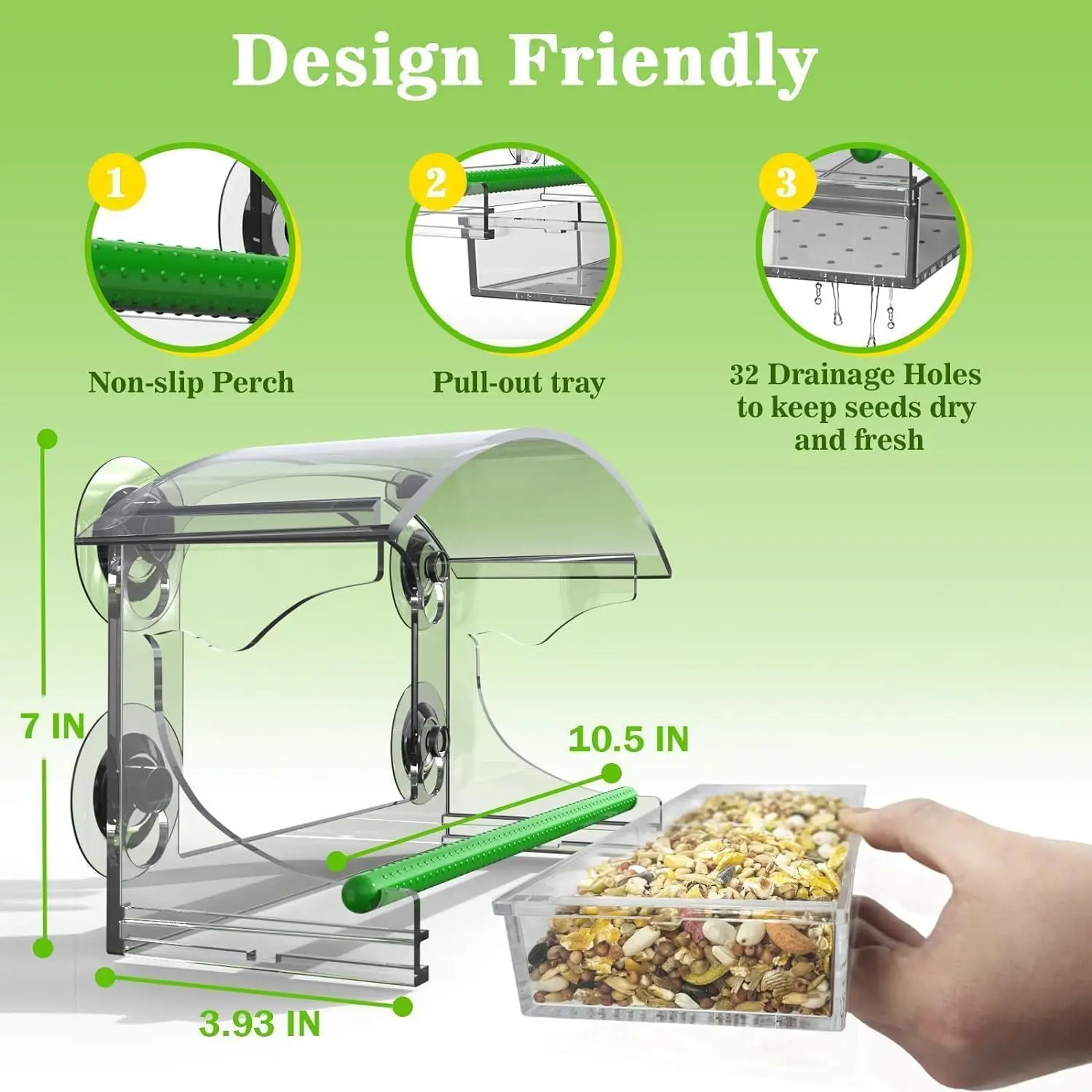 Alimentador de Pássaros Transparente com Ventosas e Bandeja Removível - Imagem 6