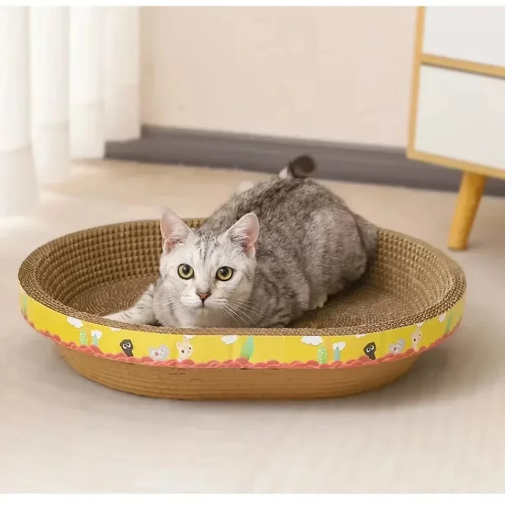 Arranhador para Gatos Oval de Papelão Ondulado 40x28x8cm Protege Móveis - Imagem 3