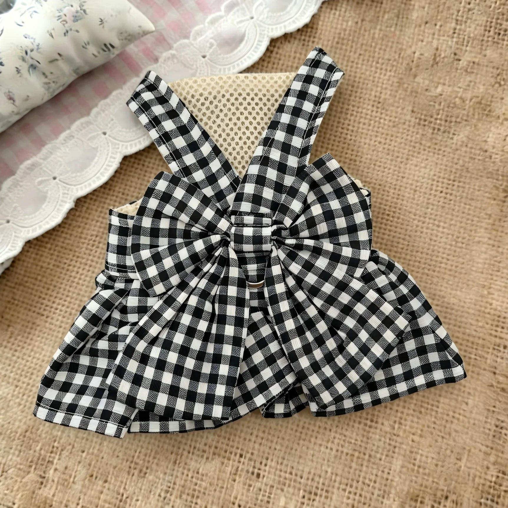 vestido arnês xadrez para cães pequenos