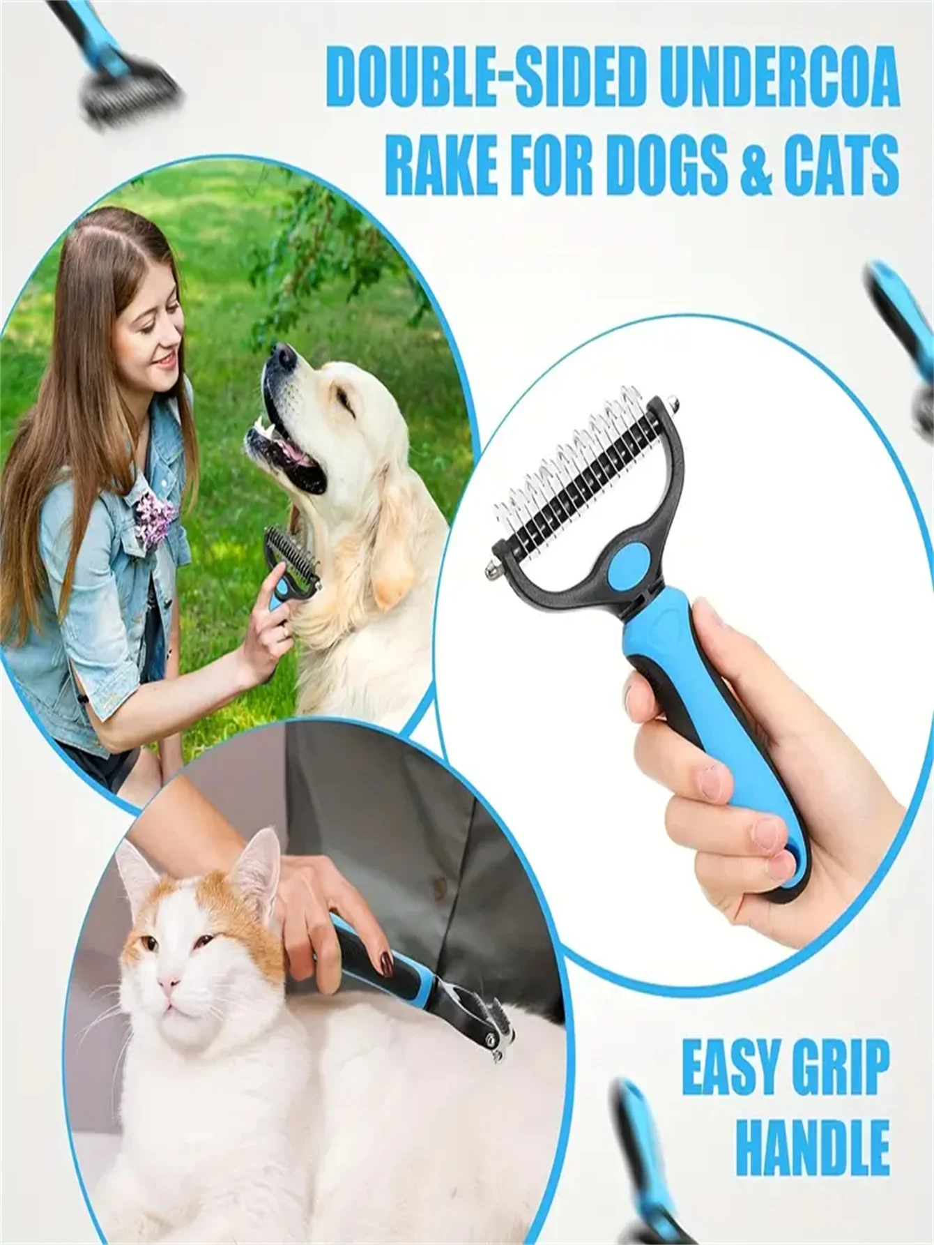 Ancinho Ergonômico para Cães Dupla Face com Dentes de Aço Inoxidável - Imagem 2
