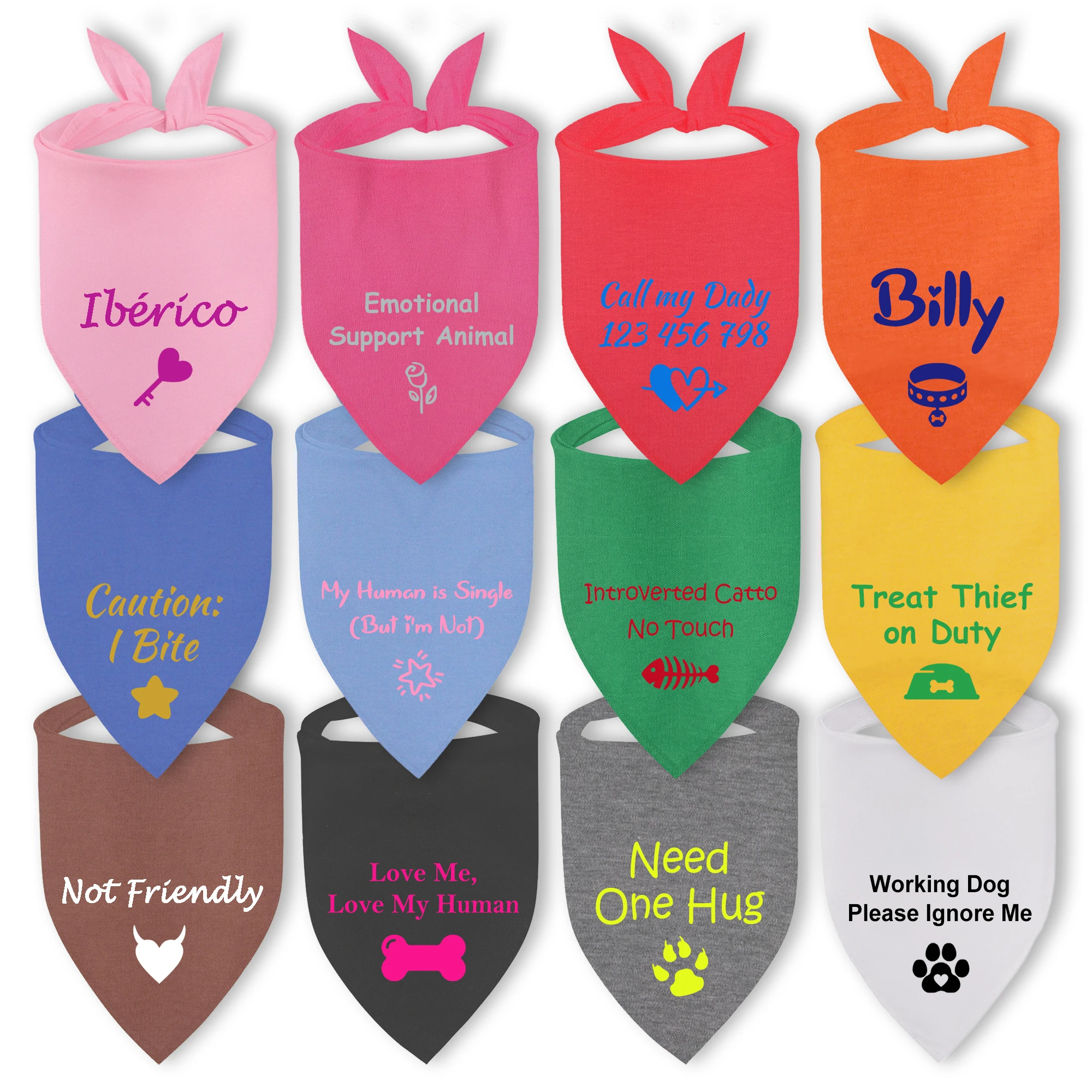 Bandana para Cães e Gatos Personalizável Lavável com Texto - Image 2