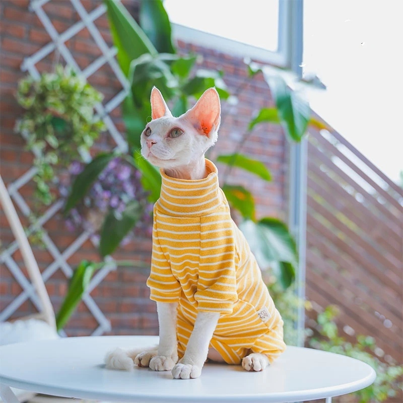 Roupa de Inverno Listrada para Gatos de Algodão com 4 Pernas - Imagem 4