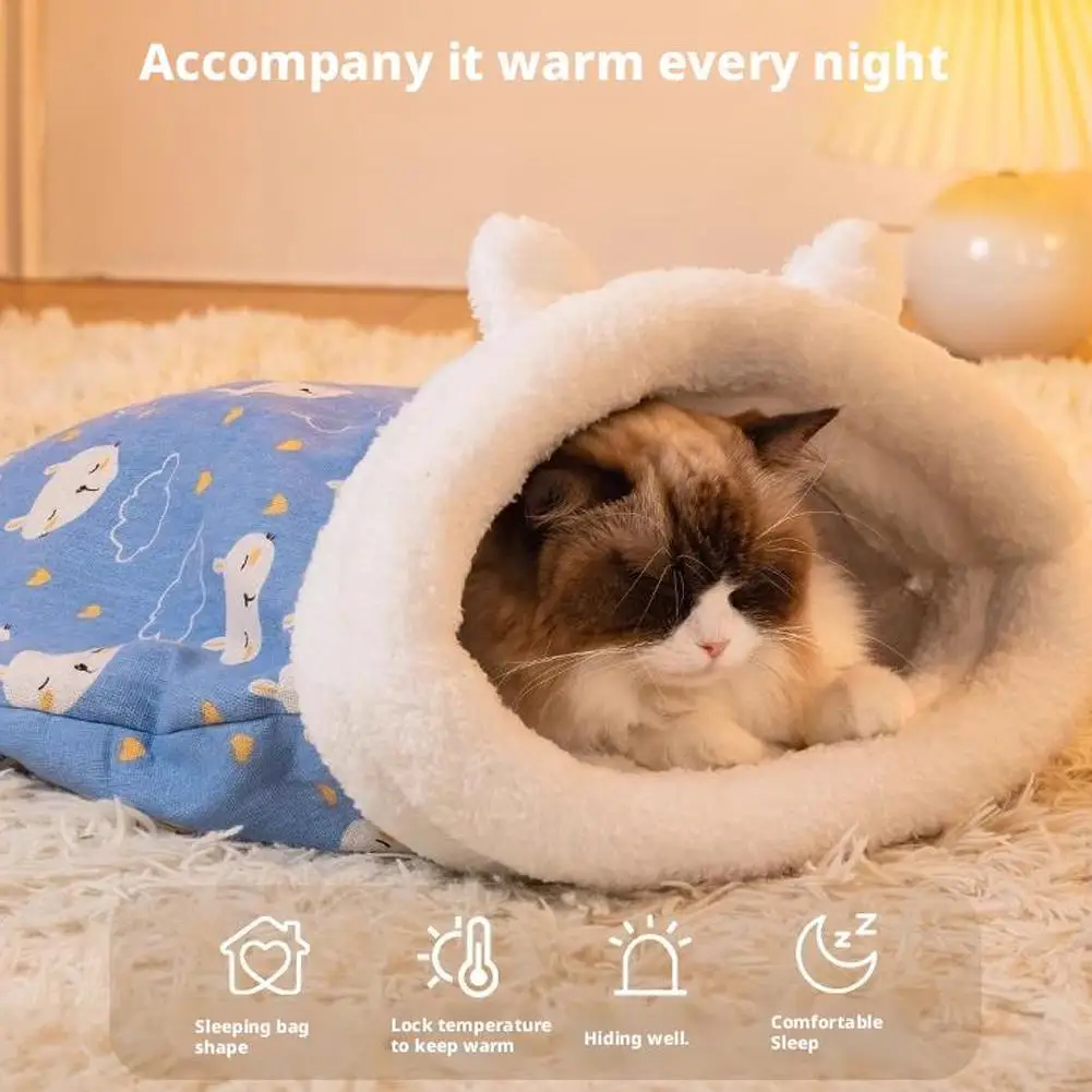 Saco de Dormir para Gatos de Pelúcia Macia Lavável - Imagem 2