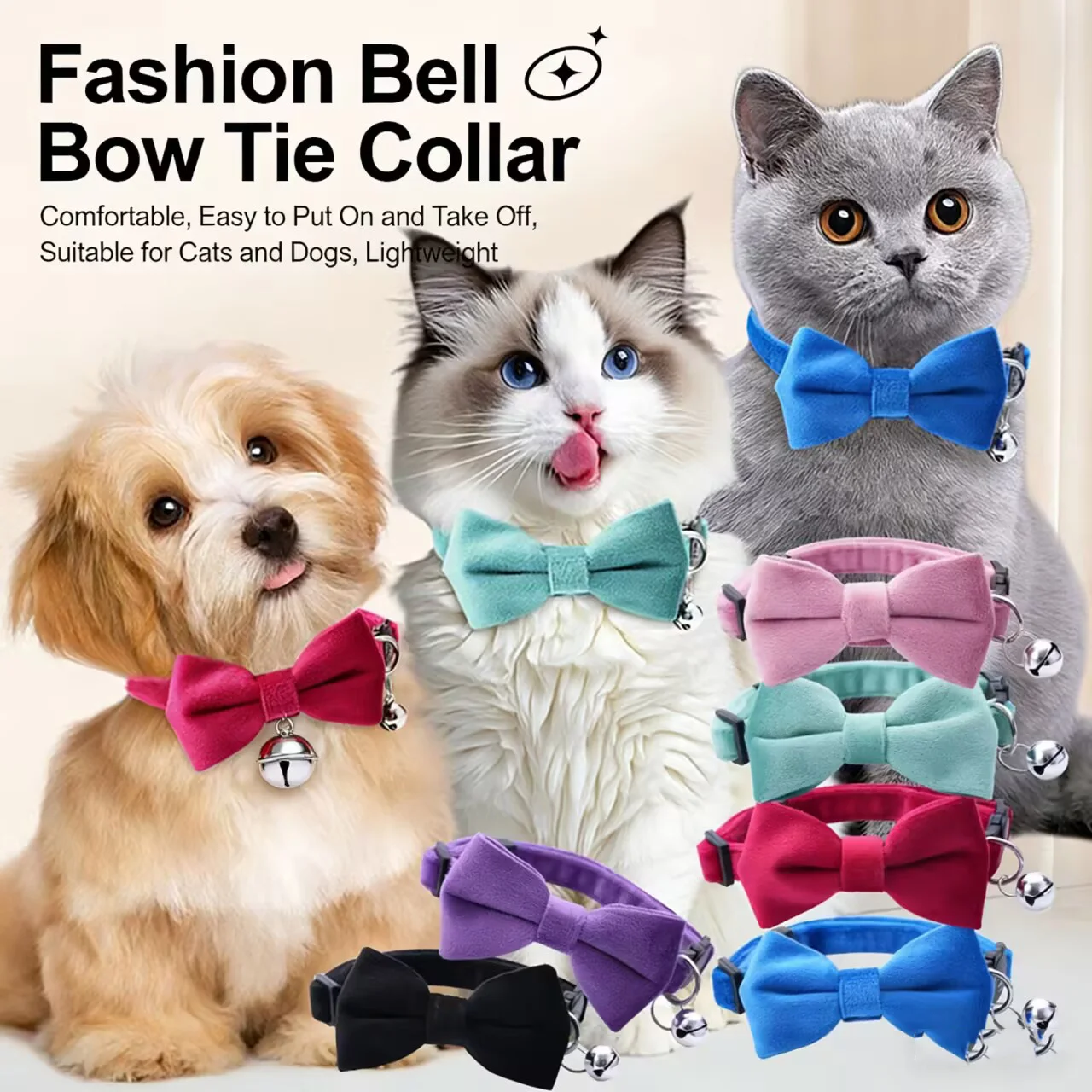 Coleira Ajustável para Cães e Gatos com Laço e Sino - Imagem 3
