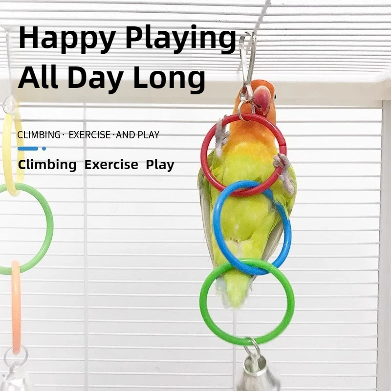 Brinquedo Balanço para Pássaros com Sino e Anel de Escalada Colorido - Imagem 6