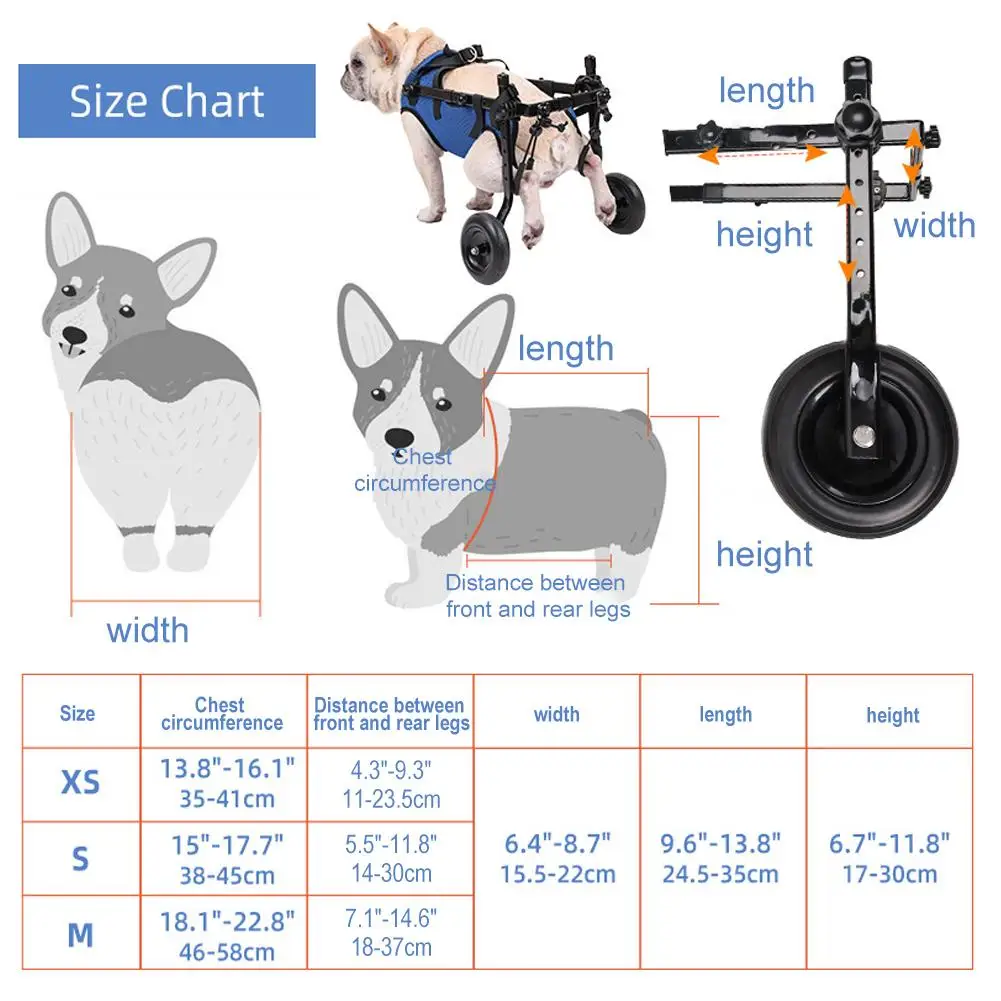 Cadeira de Rodas para Cães Pequenos Ajustável em Altura, Comprimento e Largura - Imagem 6