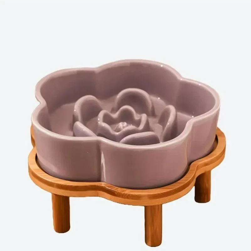 Tigela de Cerâmica Slow Feed para Gatos e Cães Pequenos com Suporte de Madeira - Image 5