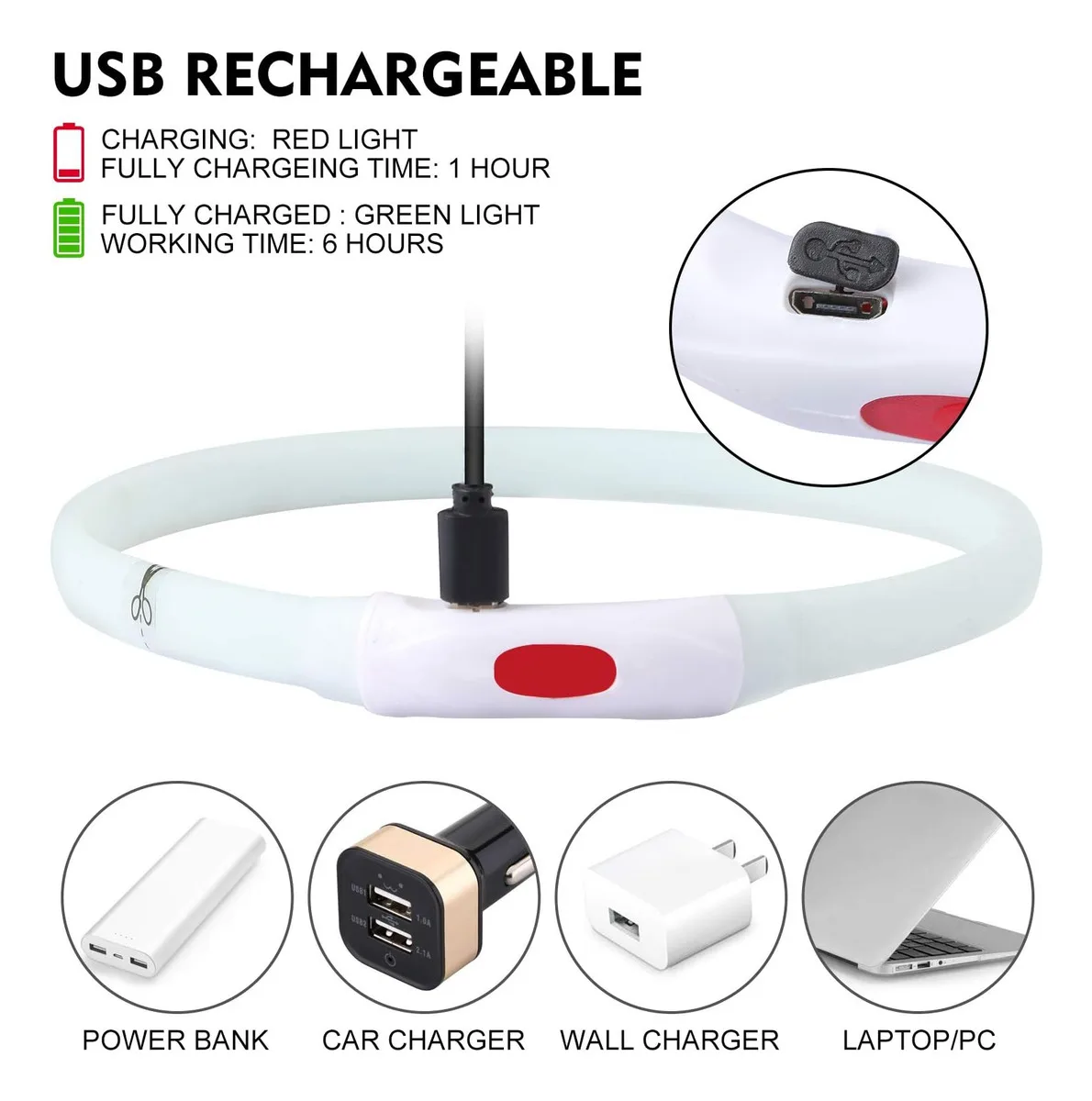 Coleira LED para Cães Recarregável USB Ajustável com 4 Modos de Luz - Imagem 4