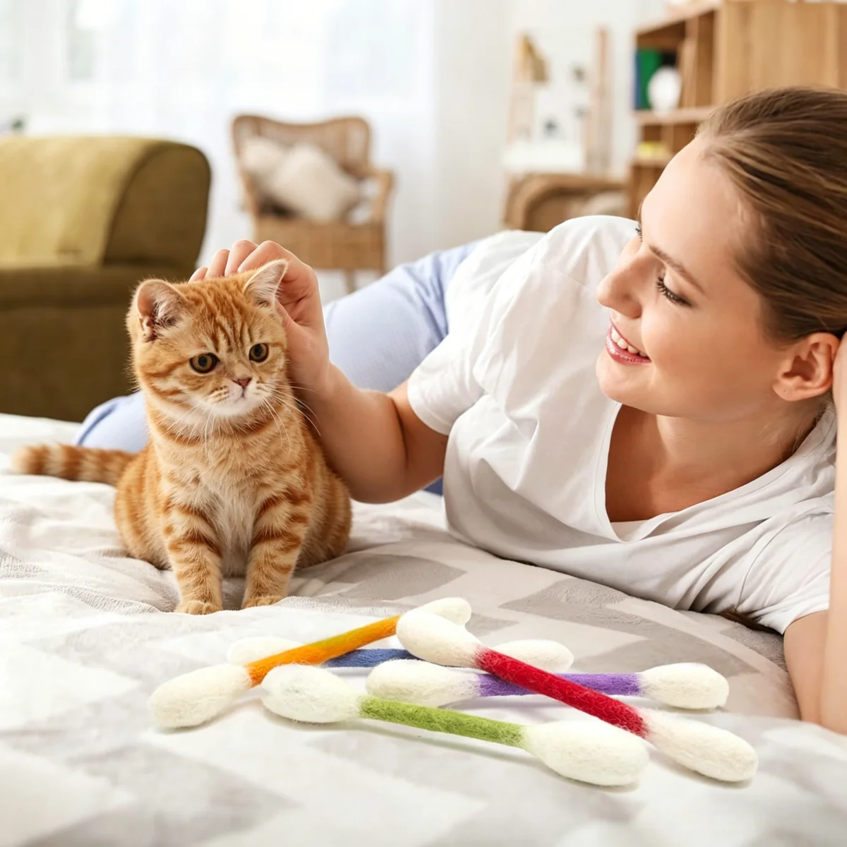 Brinquedo Dental para Gatos em Lã Formato Cotonete Interativo - Imagem 6