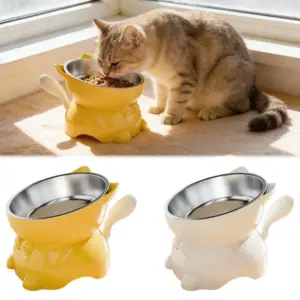 tigela inclinada para gatos de aço inoxidável removível