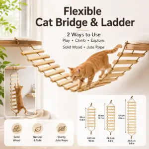 escada e ponte 2 em 1 para gatos de madeira