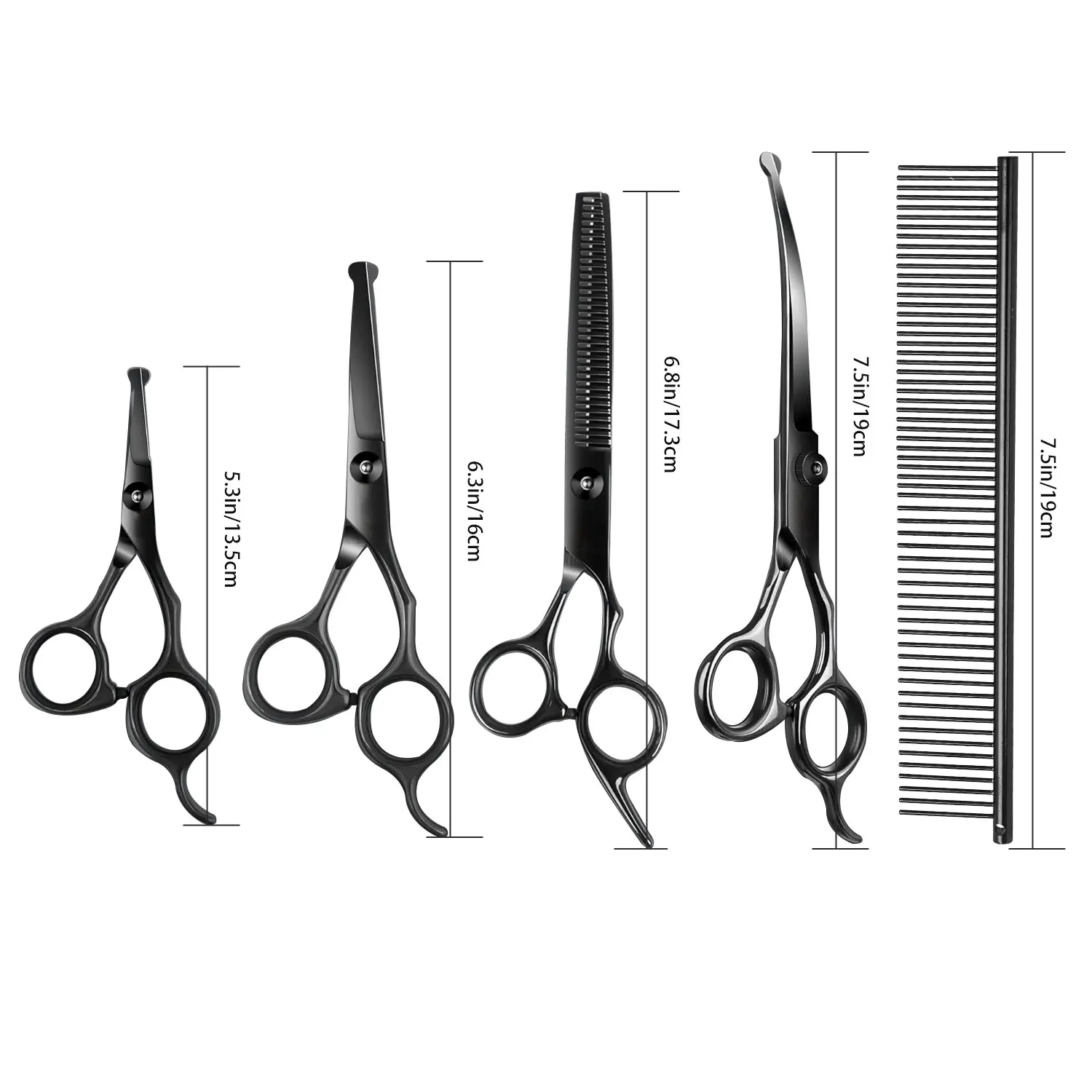 Kit Tesouras para Tosa de Cães e Gatos Aço Inoxidável 4 Peças - Imagem 3