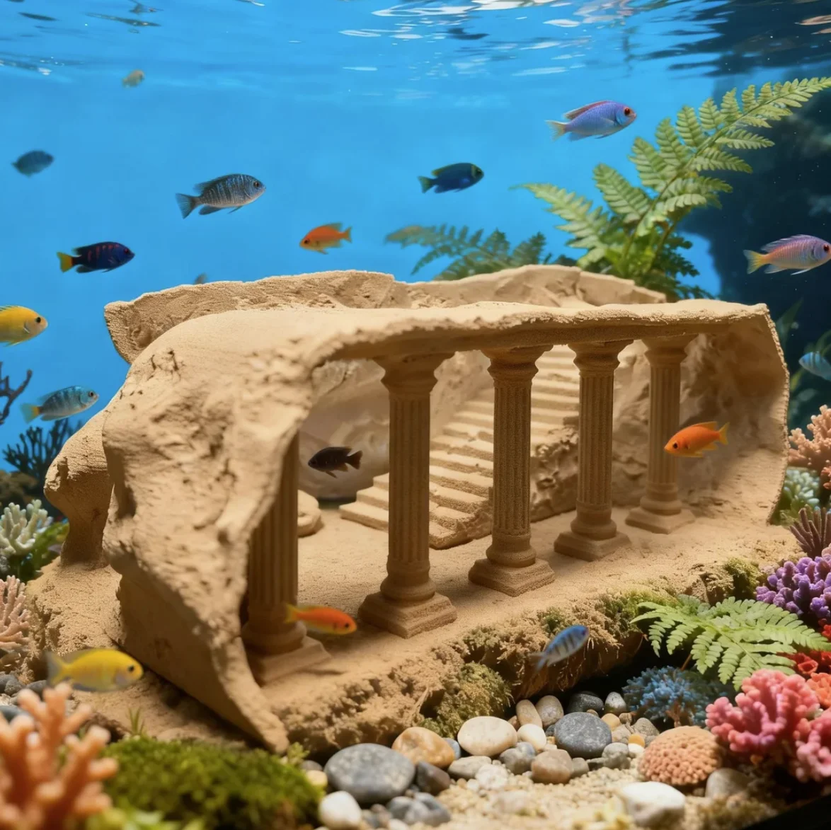 Decoração de Aquário Castelo 3D Preto para Peixes e Anfíbios - Imagem 2