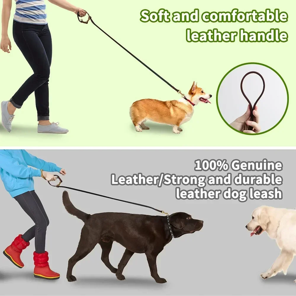 Trela Mãos Livres para Cães de Couro Real 2.3m para Caminhada - Imagem 5