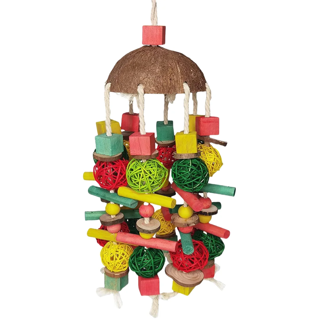 Brinquedo de Mascar para Pássaros com Bola de Coco e Cordas - Image 3