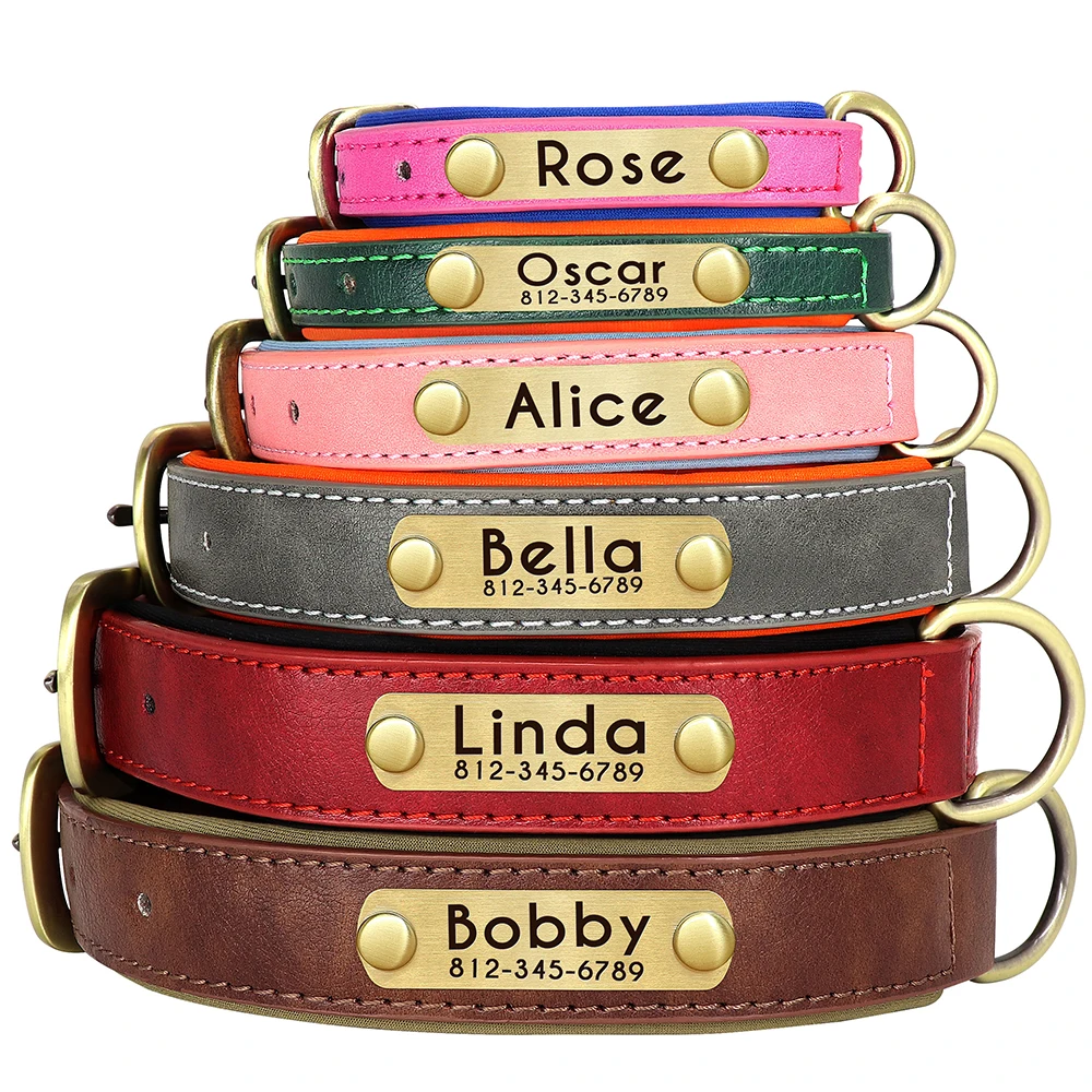 Coleira de Couro PU para Cães com Placa de Identificação Gravada - Imagem 2