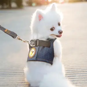 coleira peitoral para cães e gatos de jeans
