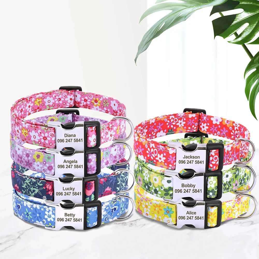 Coleira Floral Nylon para Cães com Gravação Personalizada - Image 3
