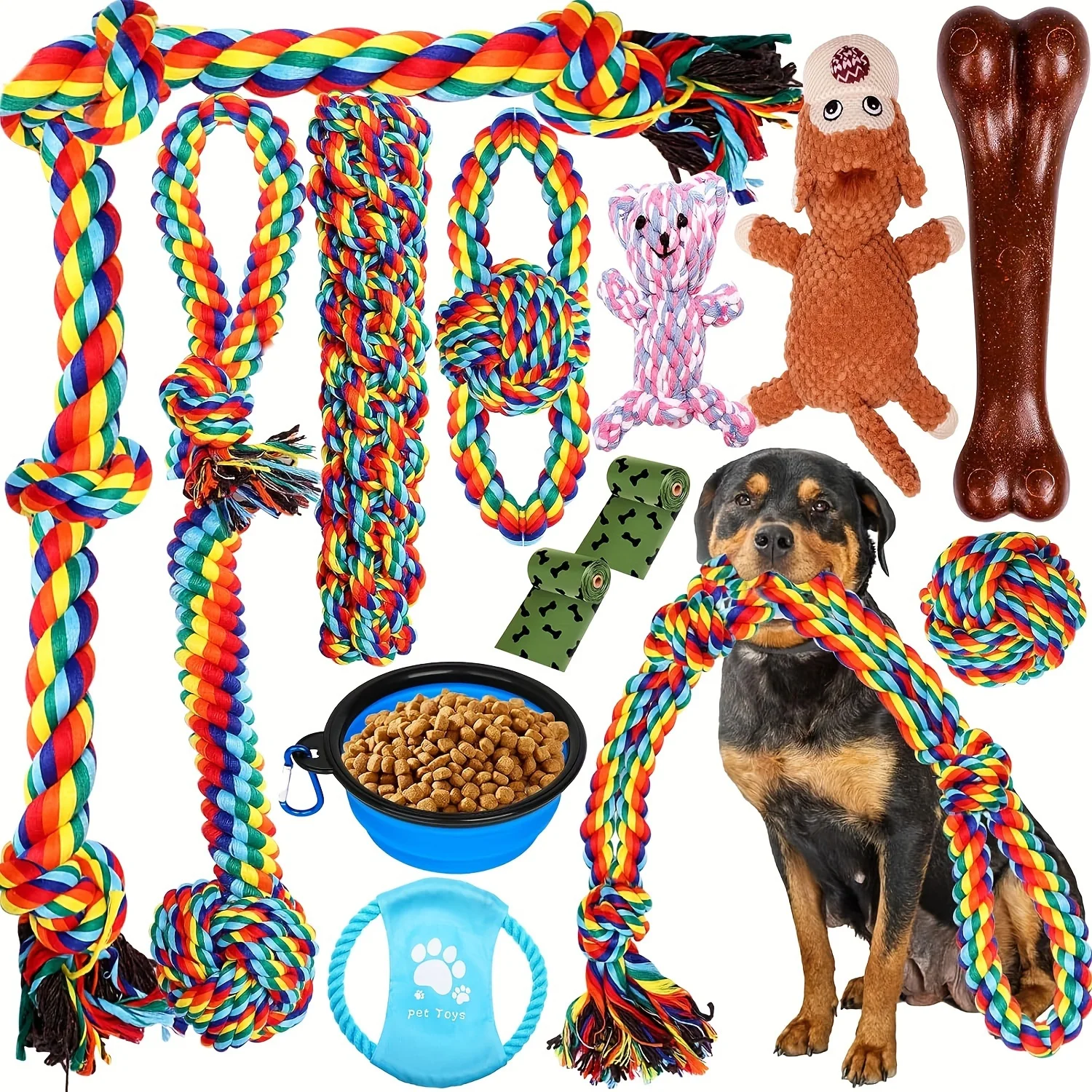 brinquedo de nó para cães kit 7 peças