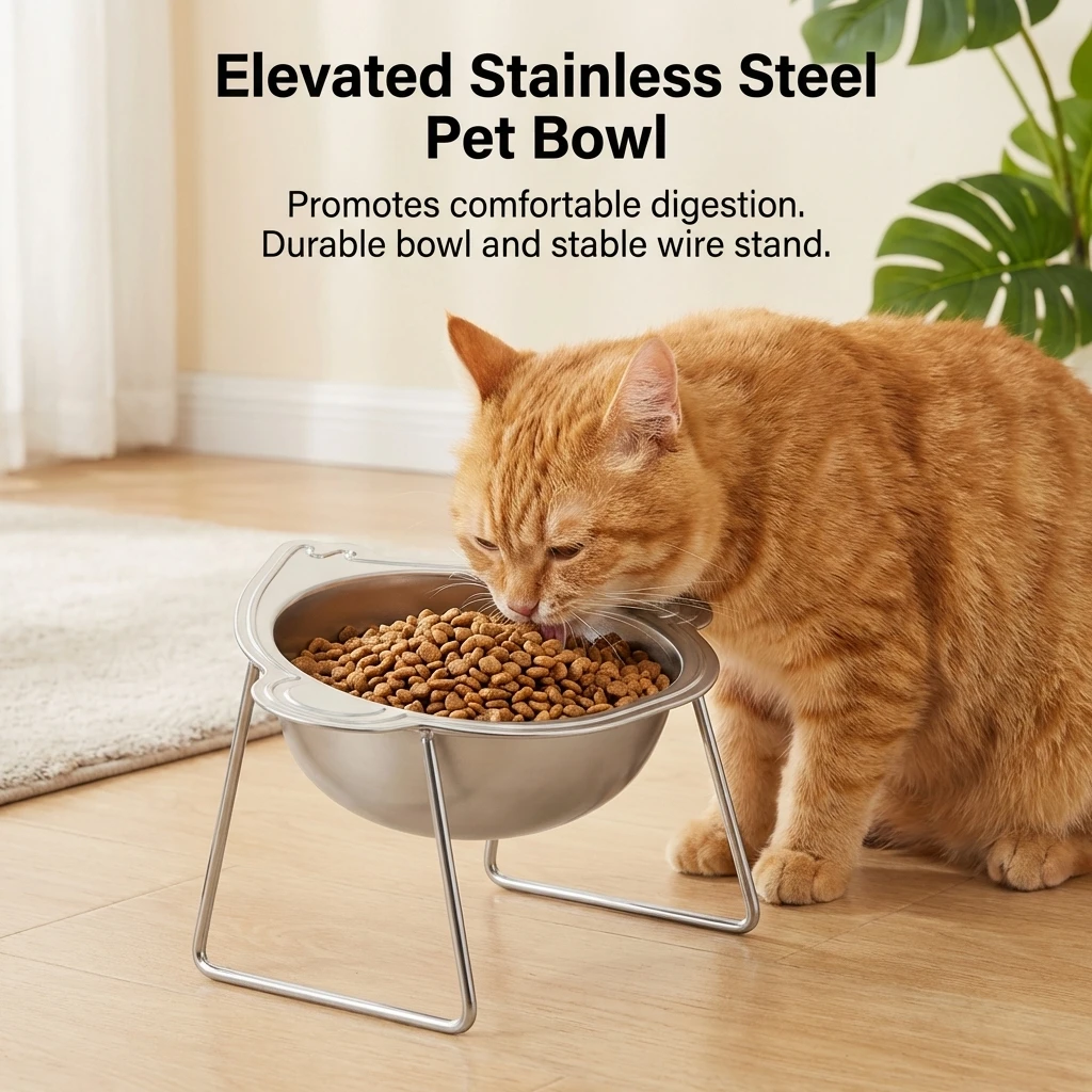 Tigela Dupla para Gatos e Cães de Aço Inoxidável com Suporte Elevado - Imagem 4