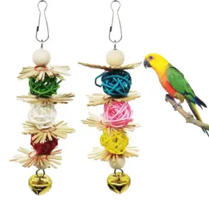 brinquedo para pássaros com bolas de rattan