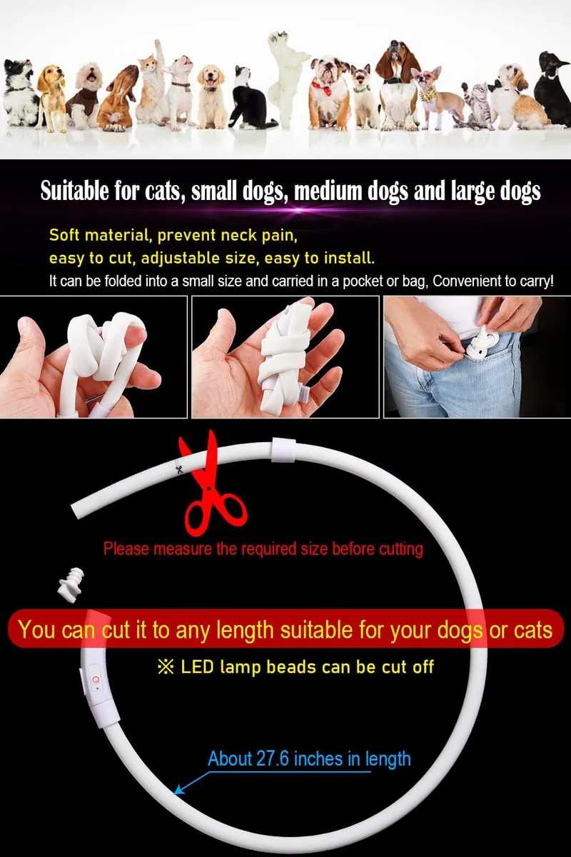 Coleira LED para Cães Recarregável USB Ajustável com 4 Modos de Luz - Imagem 3