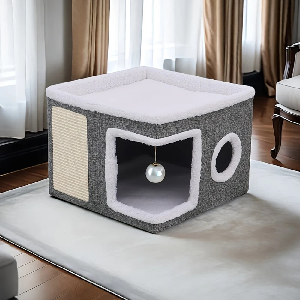 Casa para Gatos Dobrável com Arranhador e Base Antiderrapante - Imagem 4