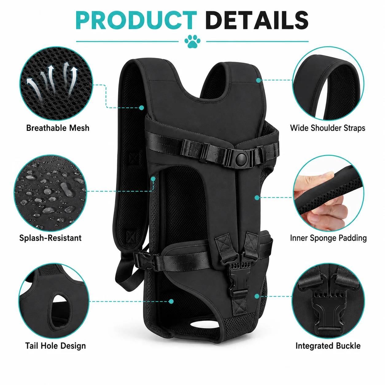 Mochila Canguru para Cães Pequenos de Malha Respirável e Alças Ajustáveis - Imagem 5