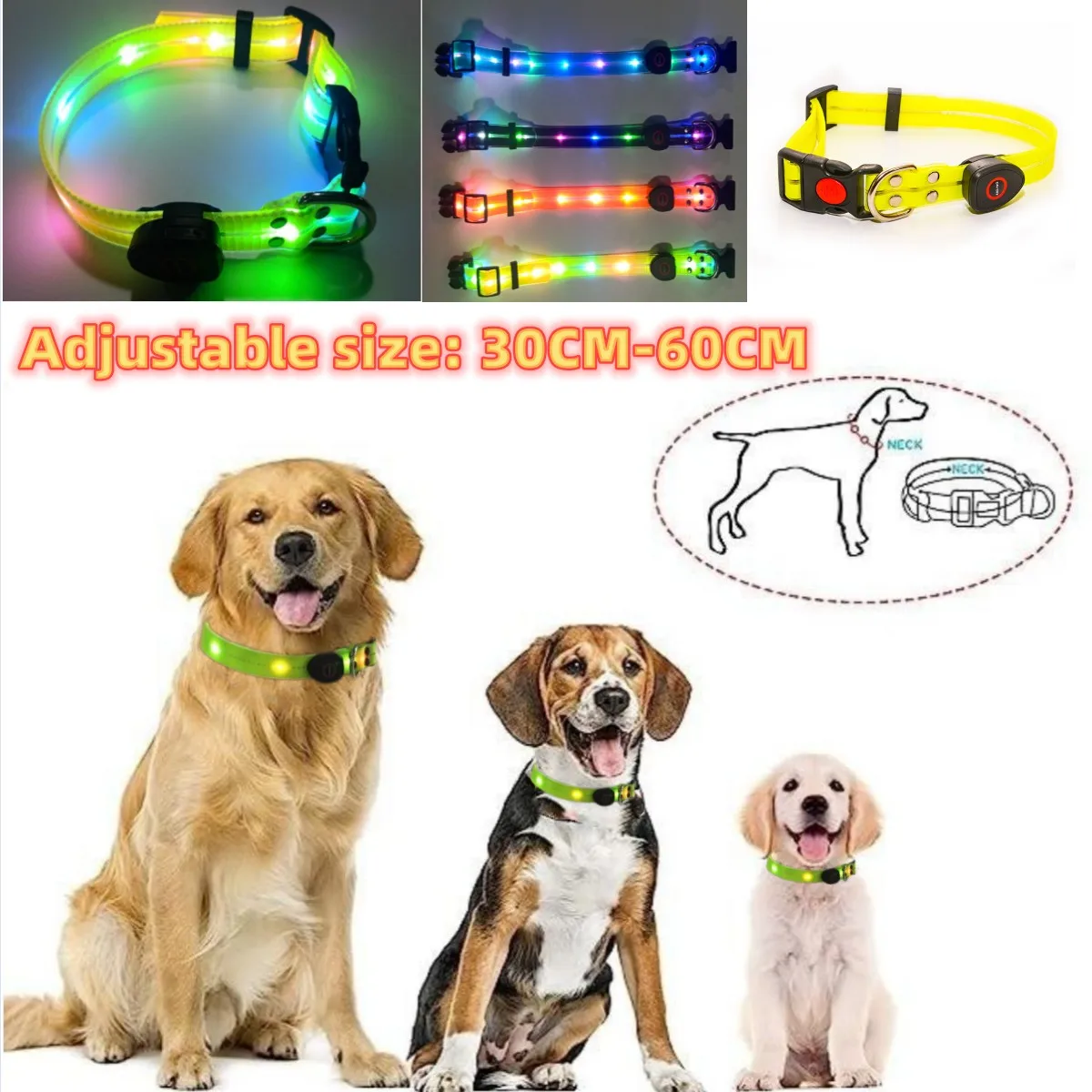Coleira LED para Cães e Gatos de PVC com Faixa Refletiva - Imagem 6