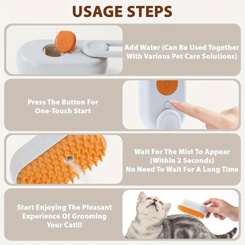 Escova a Vapor para Cães e Gatos Removedora de Pelos Soltos - Imagem 5