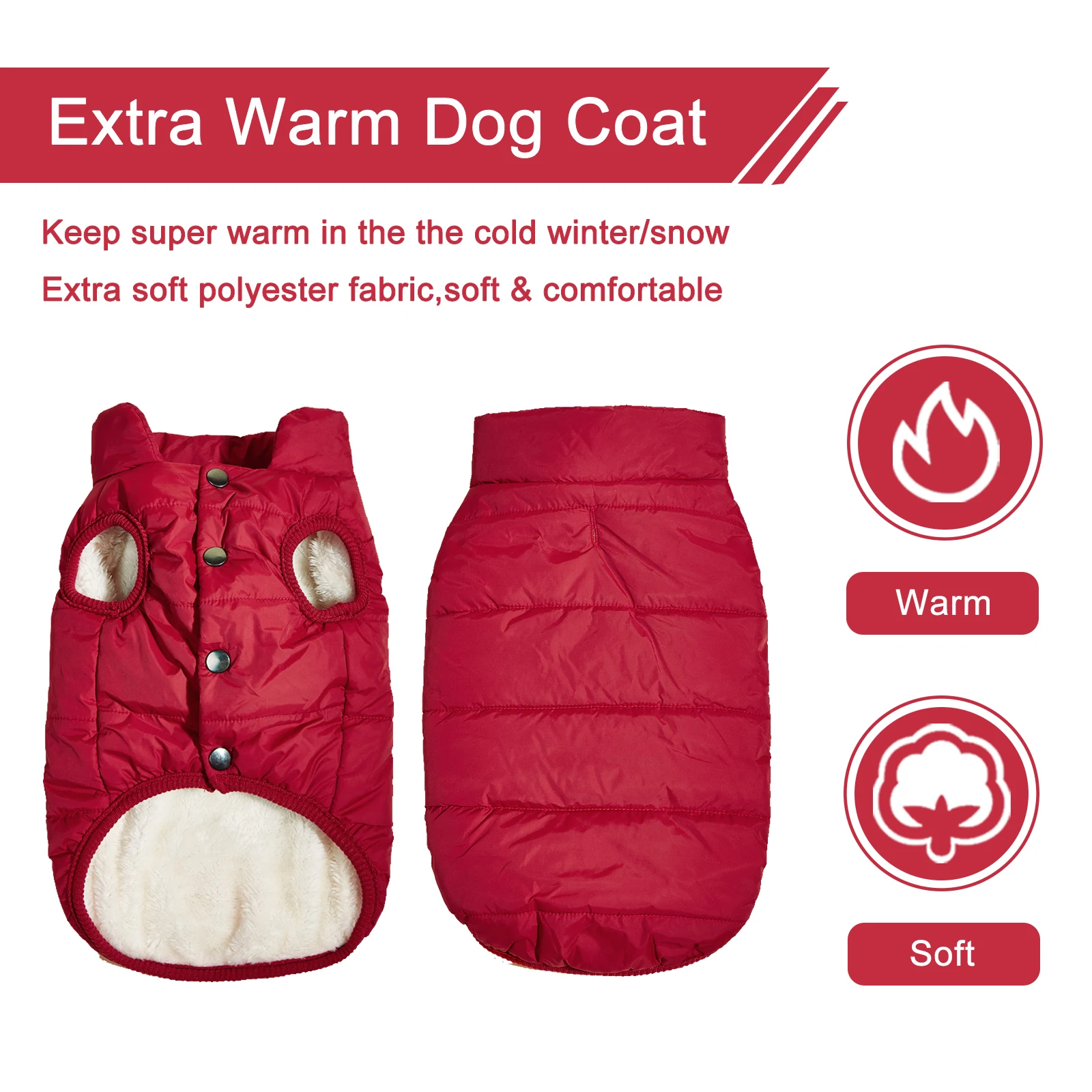 Casaco de Inverno para Cães com Forro de Lã e Fácil de Vestir - Imagem 3