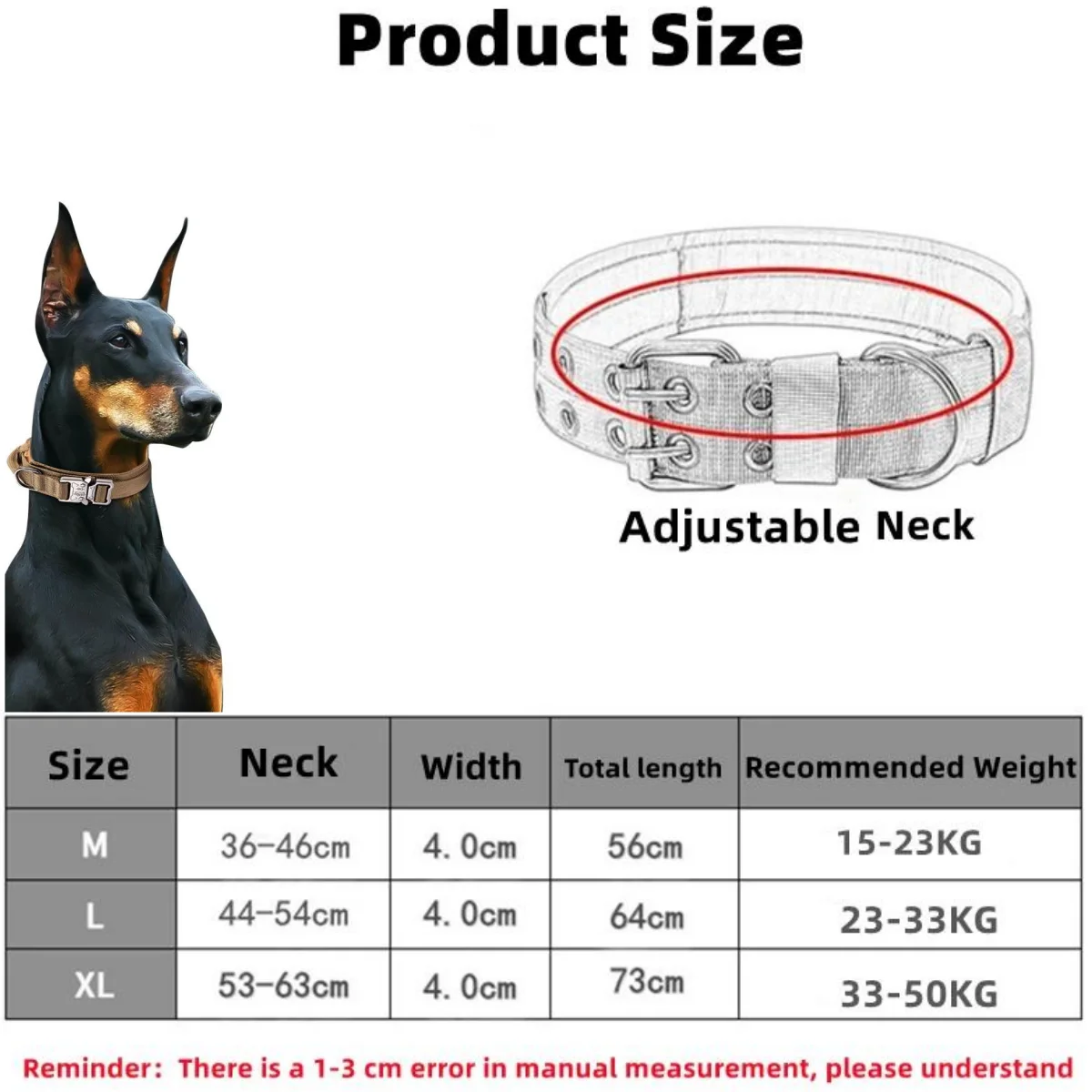Coleira Tática para Cães de Nylon com Fivela Dupla e Argola em D - Imagem 3