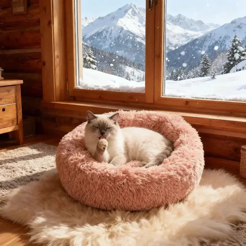Cama Redonda para Cães e Gatos de Pelúcia com Base Antiderrapante - Image 6