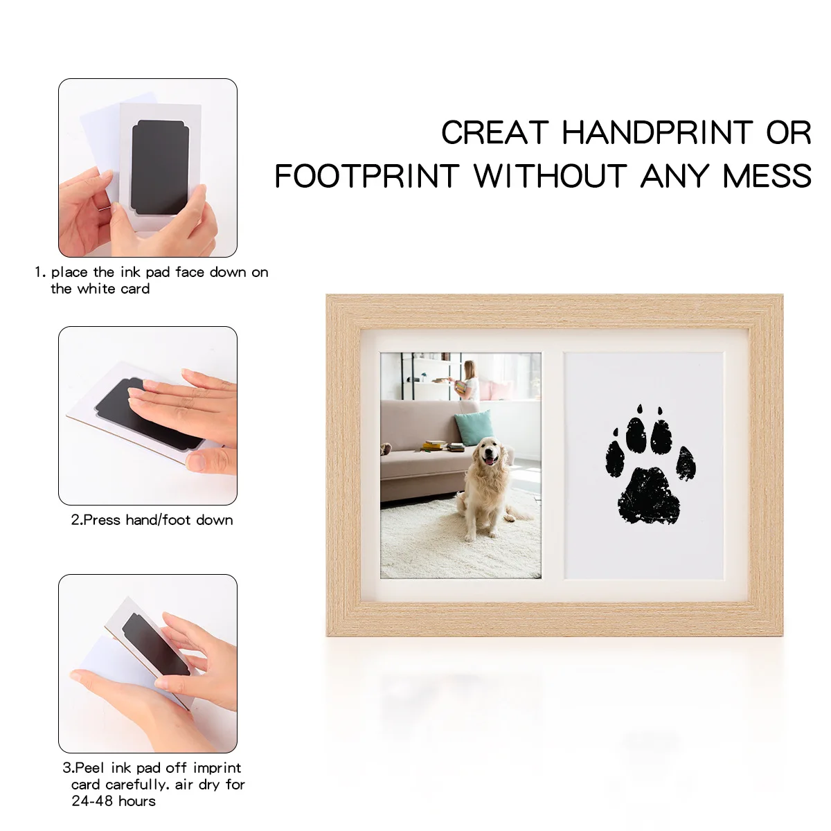 Moldura de Foto Memorial para Cães e Gatos com Impressão de Pata Sem Limpeza - Imagem 6